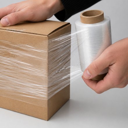 Folia stretch mini rolka transparentna Fi 38 mm – karton 30 szt. do ręcznego pakowania paczek i produktów