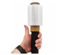 Mini stretch transparentny Fi 38 mm 130 mb na ergonomicznym dyspenserze do pakowania przesyłek, stabilizacji kartonów i zabezpieczania towaru