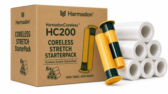 Zestaw StarterPack HarmadonCoreless™ HC200 – folia stretch beztubowa transparent 6 rolek + dyspenser