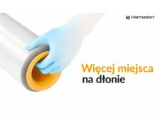 Dyspenser do folii stretch Harmadon SF 77621 trzymany w dłoni, ergonomiczny uchwyt i solidna konstrukcja do pakowania i zabezpieczania przesyłek