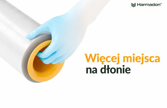 Dyspenser do folii stretch Harmadon SF 77621 trzymany w dłoni, ergonomiczny uchwyt i solidna konstrukcja do pakowania i zabezpieczania przesyłek