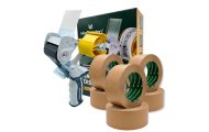 DYSPENSER DO TAŚM GFC-828 + TAŚMA PAPIEROWA KRAFT 50x66m BRĄZ. - 6 SZT.