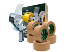 DYSPENSER DO TAŚM GFC-828  +  TAŚMA PAPIEROWA KRAFT 50x66m BRĄZ. - 6 SZT.