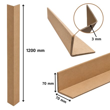 Kątownik tekturowy 70x70 mm z wytrzymałej tektury do zabezpieczania narożników kartonów i palet podczas transportu oraz stabilizacji ładunków w magazynie