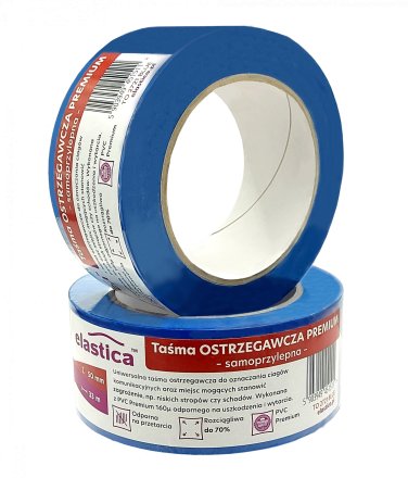 Taśma ostrzegawcza premium PVC 50 mm 33 m niebieska samoprzylepna o wysokiej odporności na przetarcia do oznaczania stref w magazynie i na produkcji