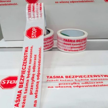 Taśma pakowa bezpieczeństwa STOP biało-czerwona - 48/54 metry 2
