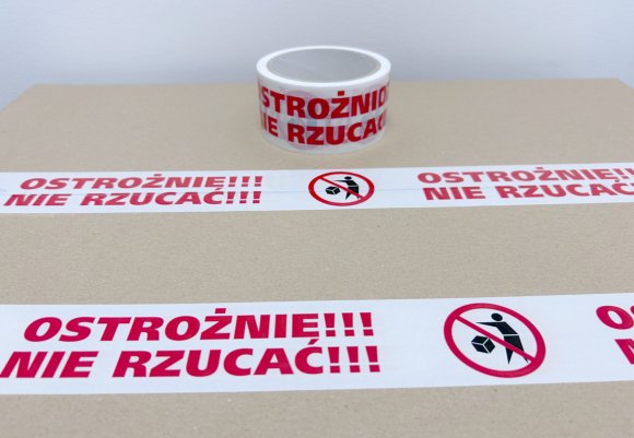 Taśma pakowa NIE RZUCAĆ biało-czerwona - 48/50 metrów! 2