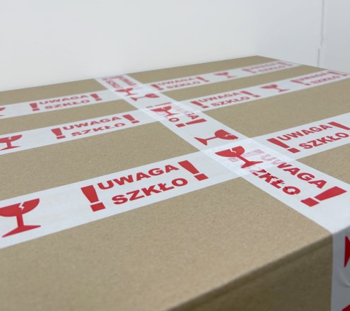 Taśma pakowa UWAGA SZKŁO biało-czerwona - 48/50 metrów! 5