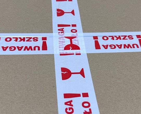 Taśma pakowa UWAGA SZKŁO biało-czerwona - 48/50 metrów! 4