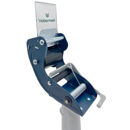 Dyspenser do taśmy pakowej Harmadon PushFlap 50 mm z metalową konstrukcją i regulacją docisku, przeznaczony do szybkiego zaklejania kartonów w magazynie i e commerce