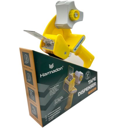 Dyspenser do taśmy pakowej Harmadon RT-82276 50 mm z bezpiecznym ostrzem i regulacją docisku, lekki i ergonomiczny aplikator do szybkiego zaklejania kartonów w magazynie i e commerce