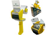 Dyspenser do taśmy pakowej Harmadon RT-82276 50 mm w żółtej obudowie z regulacją docisku i bezpiecznym ostrzem, do pakowania kartonów w magazynie i e commerce