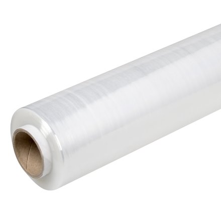 Folia stretch transparentna ręczna 500 mm 17 µm 2,35 kg w rolce z tuleją kartonową, mocna i odporna na rozdarcia do pakowania oraz zabezpieczania towarów