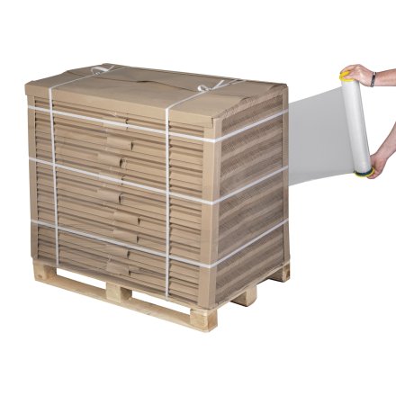Folia stretch transparentna ręczna 500 mm 17 µm 1,35 kg używana do owijania palety, wysoka wytrzymałość i przyczepność do zabezpieczania ładunków w magazynie
