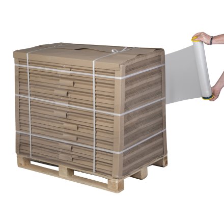 Folia stretch transparentna ręczna 500 mm 17 µm 1,35 kg używana do owijania palety, wysoka wytrzymałość i przyczepność do zabezpieczania ładunków w magazynie