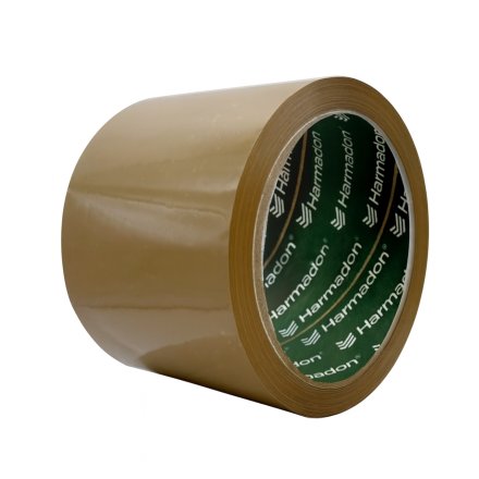 Brązowa taśma pakowa solvent Harmadon 75 mm 60 m o szerokiej powierzchni i mocnym kleju do zabezpieczania ciężkich kartonów w magazynie i wysyłce