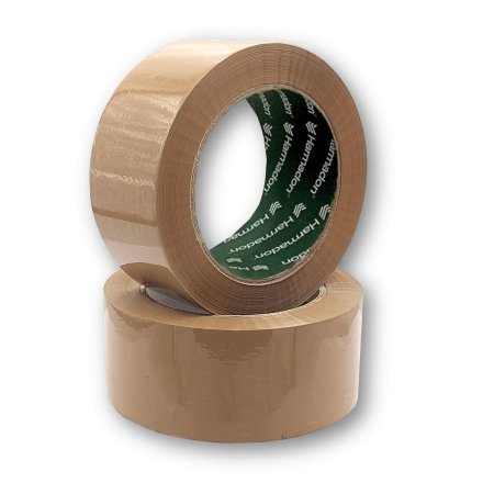 Brązowa taśma pakowa solvent Harmadon 48 mm 120 m z długim nawojem i wysoką przyczepnością do zaklejania kartonów w magazynie i wysyłkach e commerce