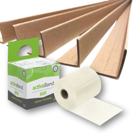 Zestaw do zabezpieczania palet – Kątowniki tekturowe 35x35x3mm 1,2 m + Opaski stabilizujące stretch Transparentne
