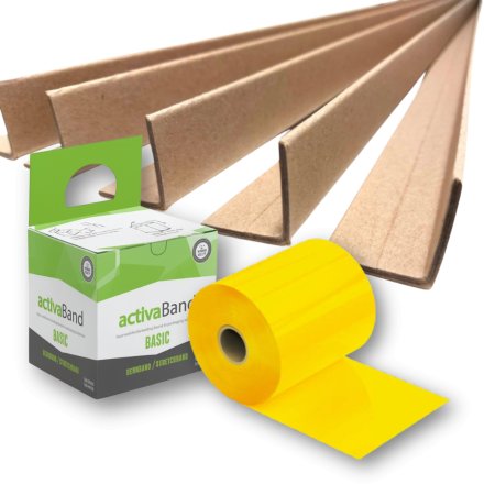 Zestaw do zabezpieczania palet – Kątowniki tekturowe 35x35x3mm 1,2 m + Opaski stabilizujące stretch Żółte
