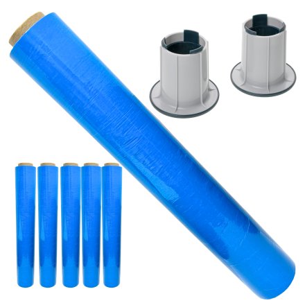 Dyspenser Stretch HP-50321 + 6x Folia Stretch Thincore 1,35 kg / 23 µm Niebieska - zestaw do pakowania 3