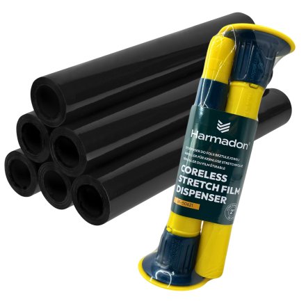 Dyspenser odwijacz do folii beztulejowej Harmadon SF-50621 + 6x Folia Stretch beztubowa czarna HarmadonCoreless™ 1,15kg/23µm